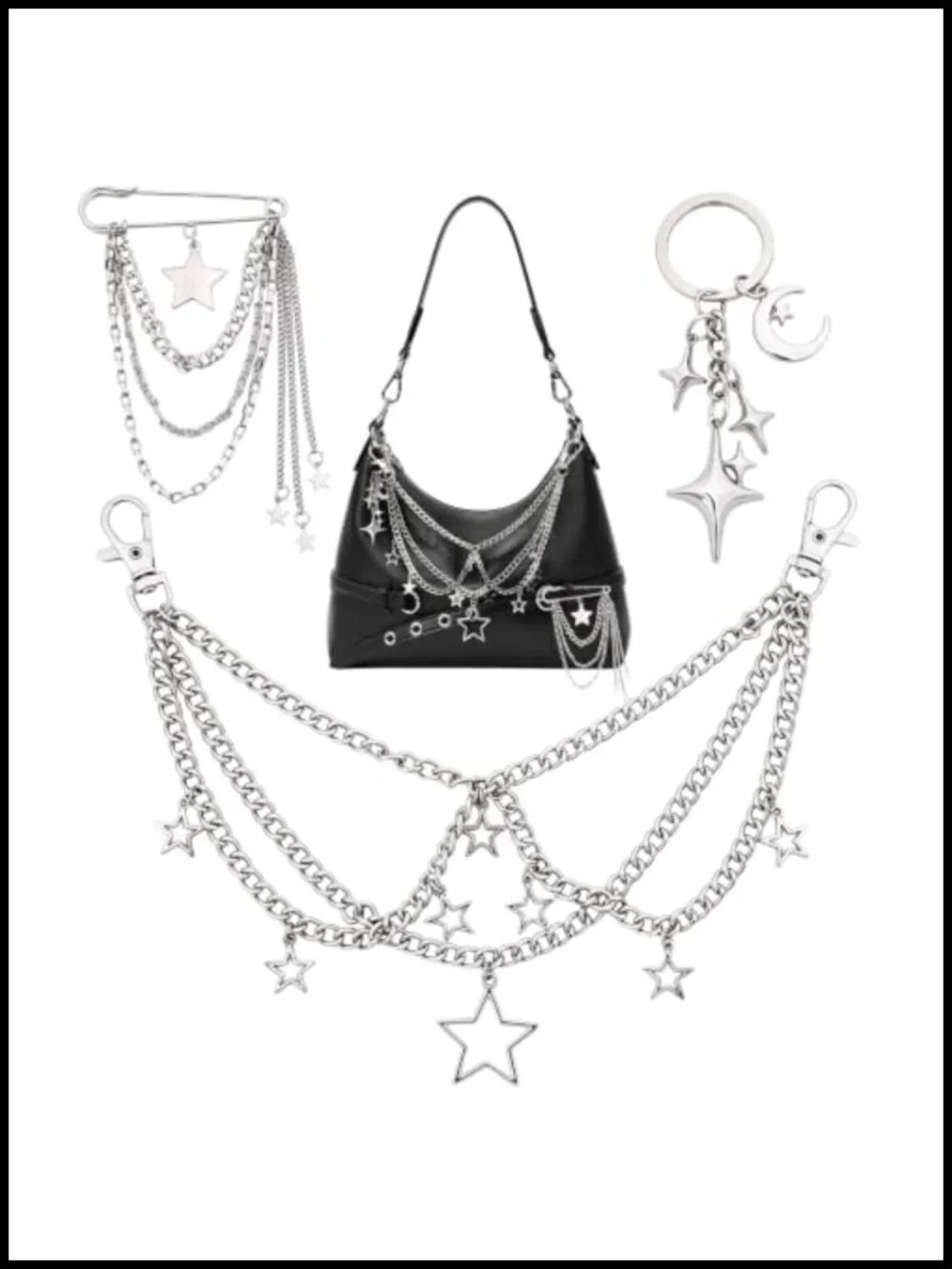Gothic Y2K Star Purse Chain with Clips - Keychain Bag Accessory